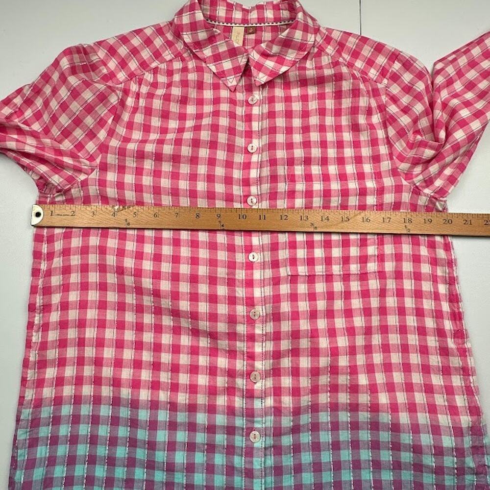 Anthropologie Pilcro Top Womens Small Pink Blue Plaid Ombre Relaxed Button Up - Picture 10 of 13